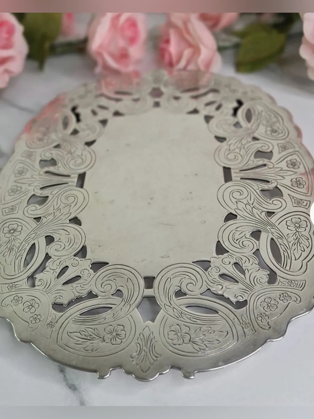 Vintage Wallace Silver Pierced Silverplate Trivet #7311
